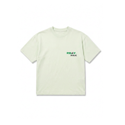 Camiseta verde menta PR4Y FOR Pakistan, vista frontal con print «PR4Y PAK» en el pecho